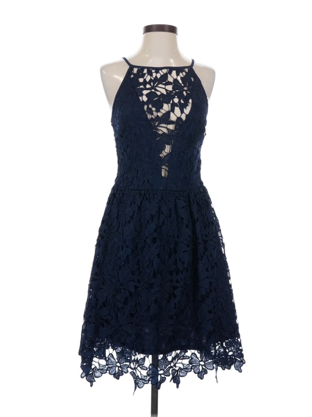 love...ady Navy Floral Lace Halter Mini Dress